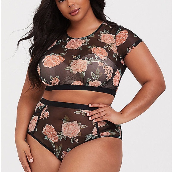 Nwt Torrid Black Pink Floral Mesh Bralette - Picture 2 of 5